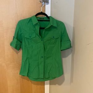 Theory Green Short Sleeve Button Down Blouse Small